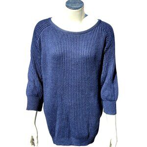 Chicos Blue Knit Sweater Lightweight Three Quarter Sleeve Pullover Casual Relax